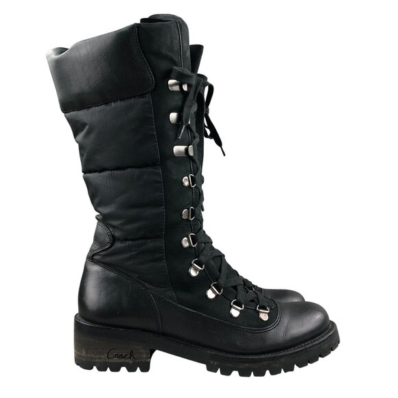 Coach Women's Size 8.5B Beverly Black Closed Toe Lace-Up Quilted Combat Boots - Picture 1 of 16